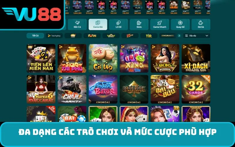 Đa dạng các trò chơi và mức cược phù hợp