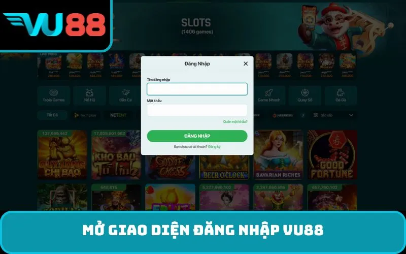 Mở giao diện đăng nhập VU88
