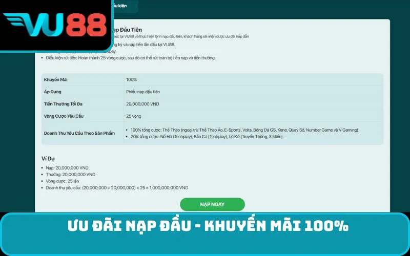 Ưu đãi nạp đầu - khuyến mãi 100%