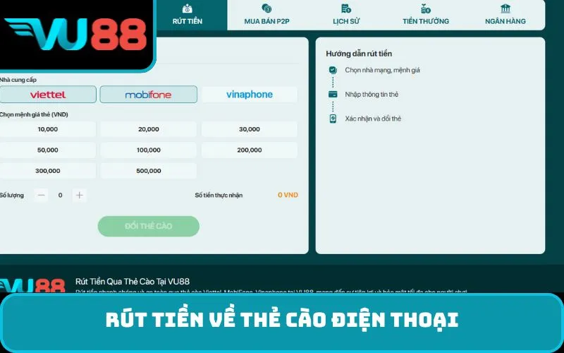 Rút tiền về thẻ cào điện thoại